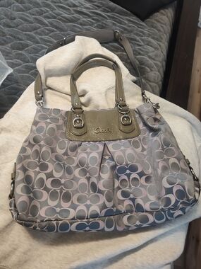 Coach Shoulder Bag in Gray and Taupe Signature Canvas